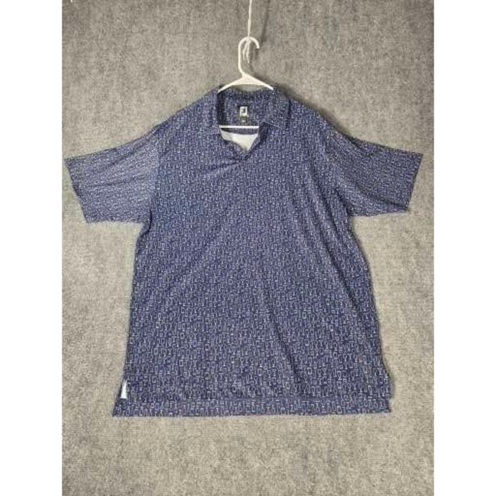 FootJoy Mens XL Blue‎ Cocktail Glass Print Golf Polo Shirt Short Sleeve Casual